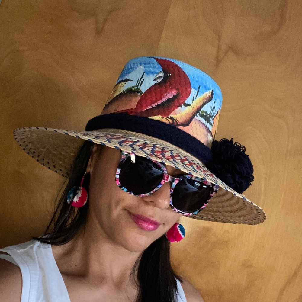 Stylish Pompom panama hat straw wayuu hat
